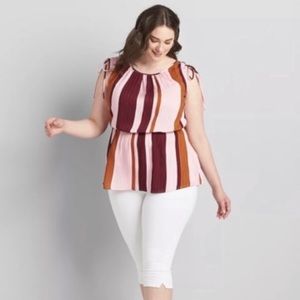 New  Lane Bryant Pink Wine Stripe Sleeveless Blouse